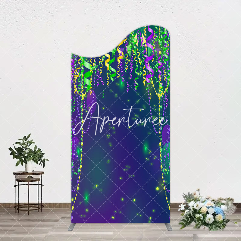 Aperturee - Aperturee Green Purple Ribbons Birthday Party Arch Backdrop