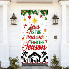 Aperturee - Aperturee Green Red Bells Leaves Nativity Christmas Door Cover