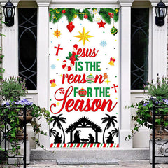 Aperturee - Aperturee Green Red Bells Leaves Nativity Christmas Door Cover