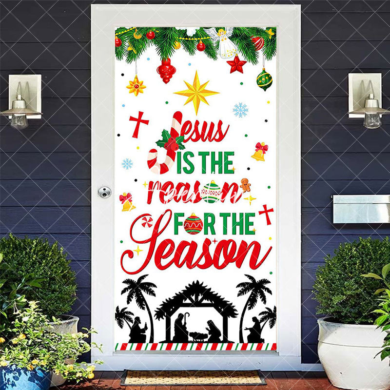 Aperturee - Aperturee Green Red Bells Leaves Nativity Christmas Door Cover