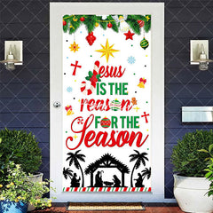 Aperturee - Aperturee Green Red Bells Leaves Nativity Christmas Door Cover