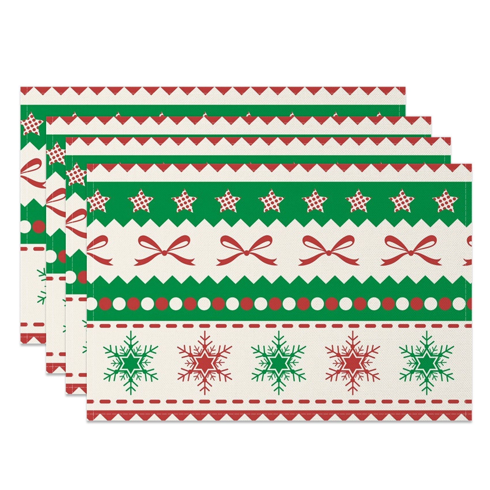 Aperturee - Aperturee Green Red Christmas Snowflake Set Of 4 Placemats