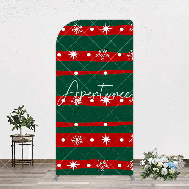 Aperturee - Aperturee Green Red Christmas Vibe Stripe Snow Arch Backdrop