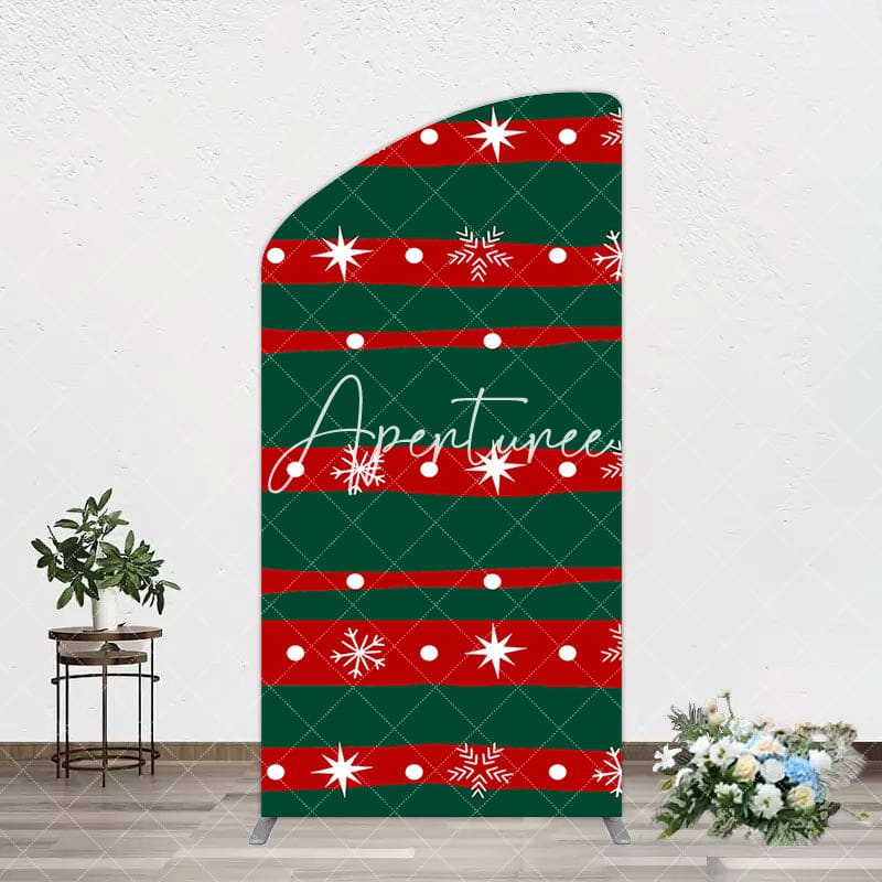 Aperturee - Aperturee Green Red Christmas Vibe Stripe Snow Arch Backdrop