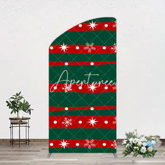 Aperturee - Aperturee Green Red Christmas Vibe Stripe Snow Arch Backdrop