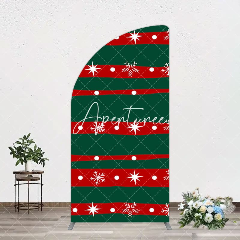 Aperturee - Aperturee Green Red Christmas Vibe Stripe Snow Arch Backdrop