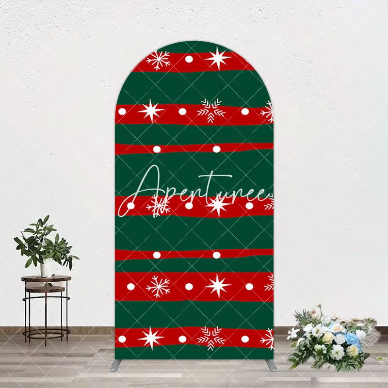 Aperturee - Aperturee Green Red Christmas Vibe Stripe Snow Arch Backdrop