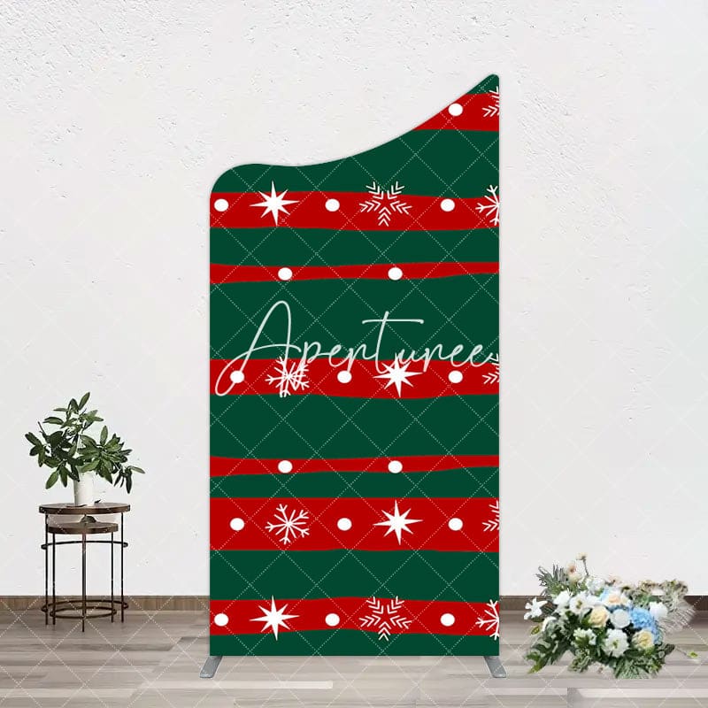 Aperturee - Aperturee Green Red Christmas Vibe Stripe Snow Arch Backdrop