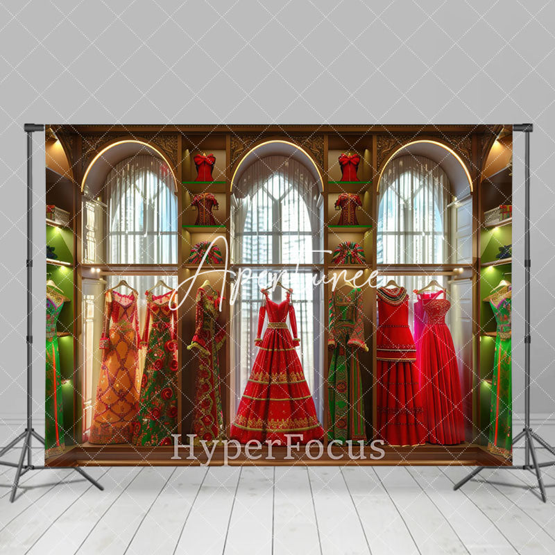 Aperturee - Aperturee Green Red Vintage Lit Dress Boutique Photo Backdrop