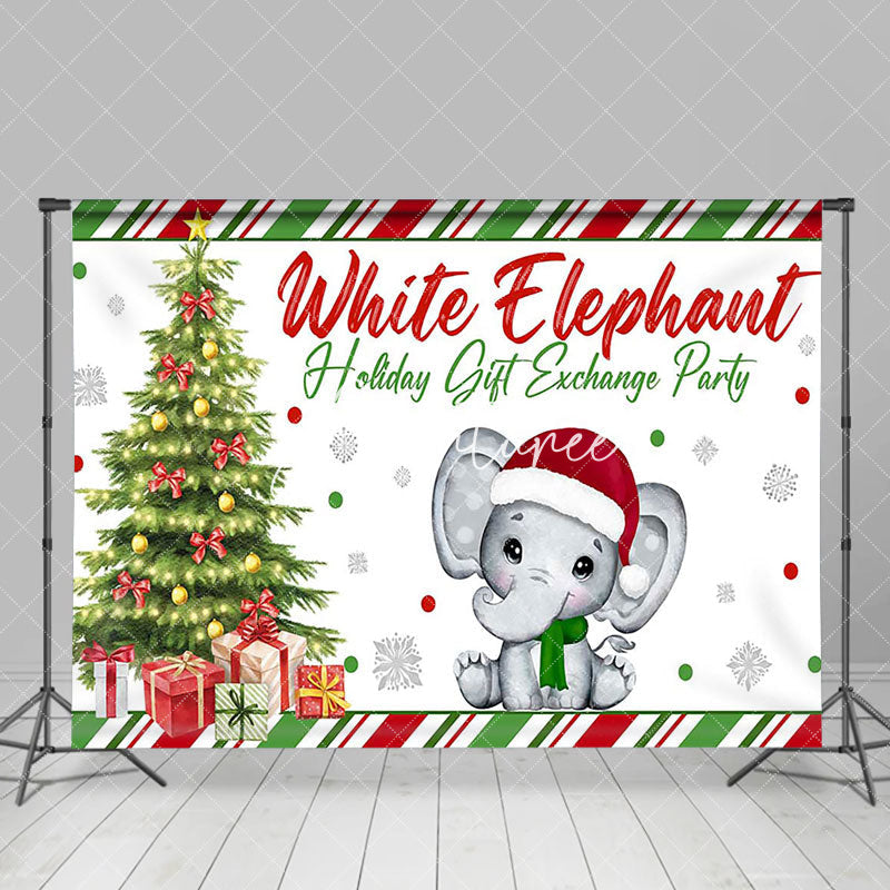 Aperturee - Aperturee Green Red White Elephant Gift Exchange Party Backdrop