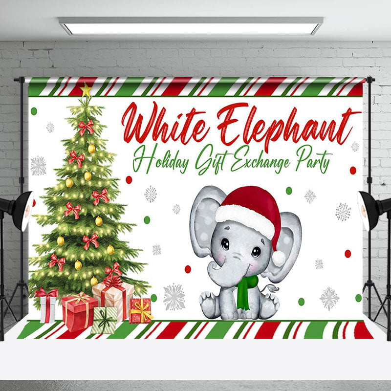 Aperturee - Aperturee Green Red White Elephant Gift Exchange Party Backdrop