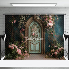 Aperturee - Aperturee Green Retro Door Floral Plant Wedding Photo Backdrop