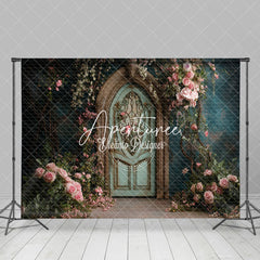 Aperturee - Aperturee Green Retro Door Floral Plant Wedding Photo Backdrop