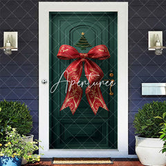 Aperturee - Aperturee Green Retro Door Red Bow Tie Christmas Door Cover