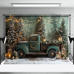 Aperturee - Aperturee Green Retro Truck Xmas Tree Christmas Vibe Backdrop