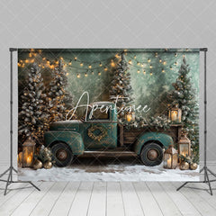 Aperturee - Aperturee Green Retro Truck Xmas Tree Christmas Vibe Backdrop