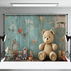 Aperturee - Aperturee Green Retro Wall Toy Bear Cake Smash Photo Backdrop