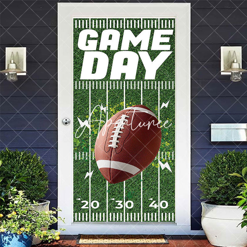 Aperturee - Aperturee Green Rugby Field Game Day Ball Sports Door Cover