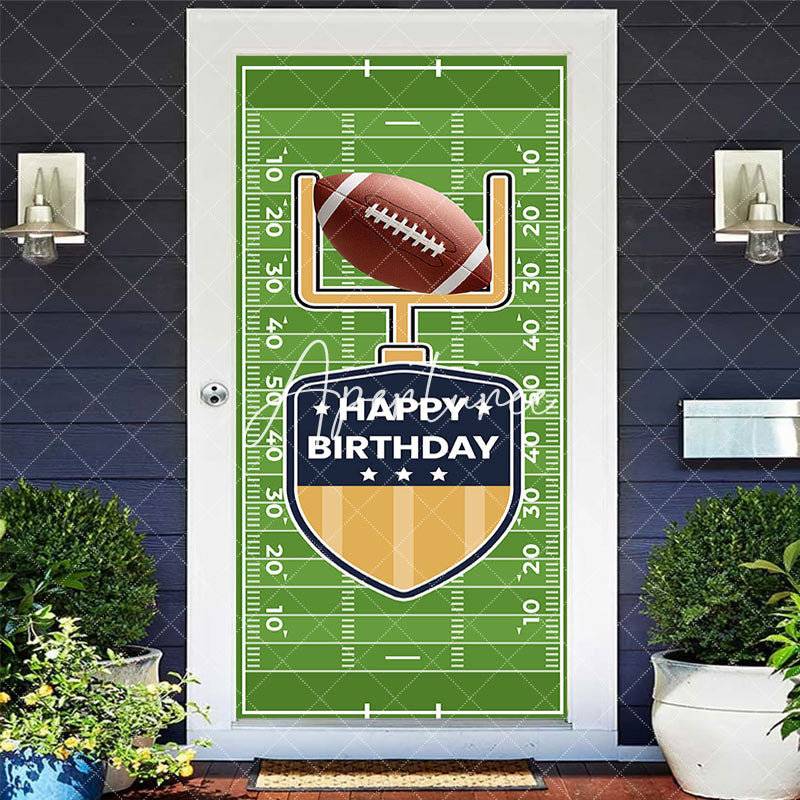 Aperturee - Aperturee Green Rugby Field Sport Happy Birthday Door Cover