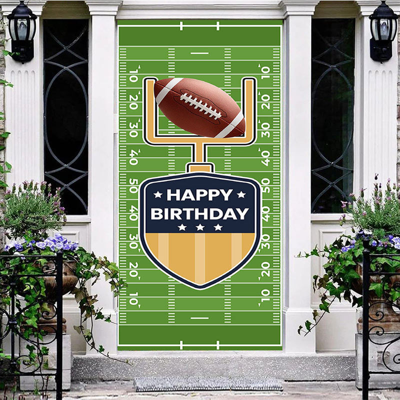 Aperturee - Aperturee Green Rugby Field Sport Happy Birthday Door Cover