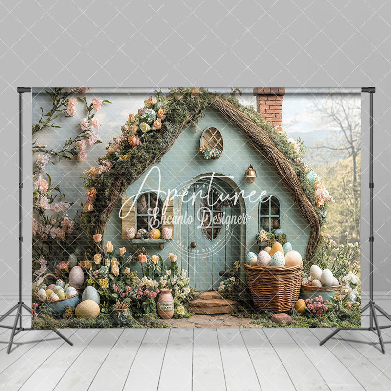 Aperturee - Aperturee Green Rustic House Greenery Floral Easter Backdrop