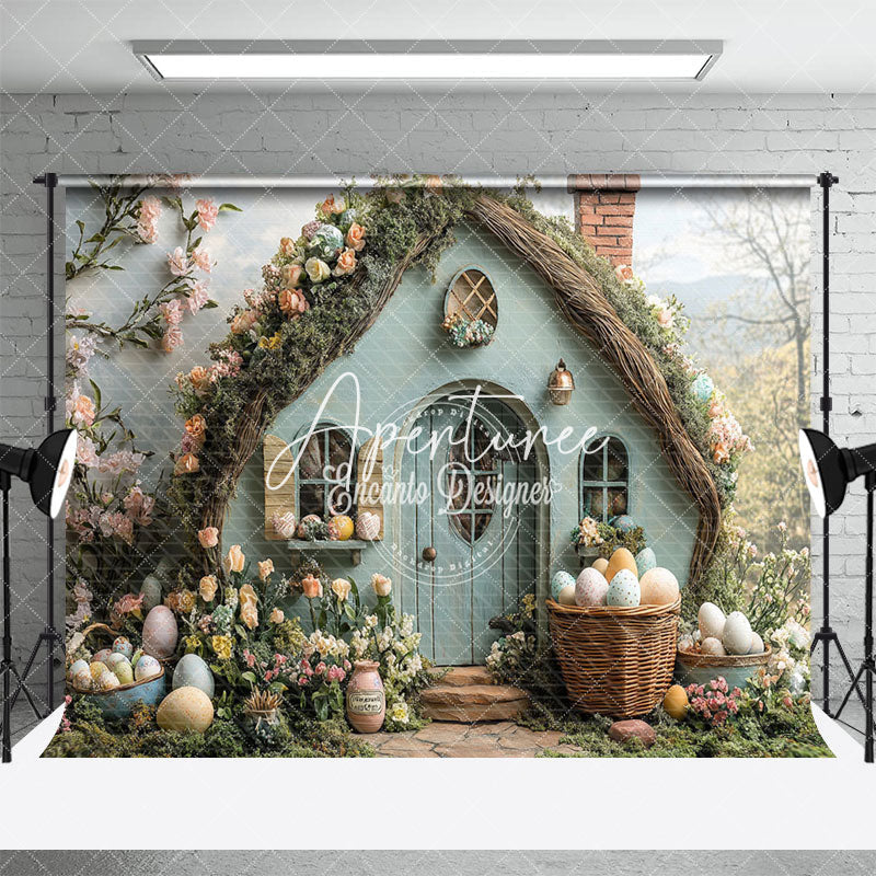 Aperturee - Aperturee Green Rustic House Greenery Floral Easter Backdrop