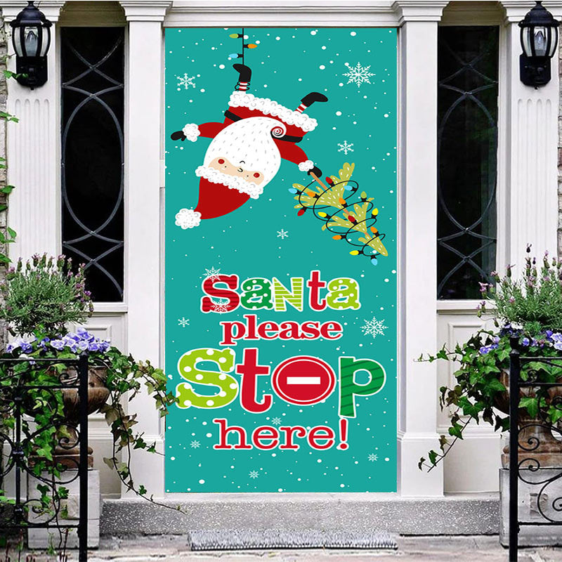 Aperturee - Aperturee Green Santa Please Stop Here Christmas Door Cover