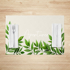 Aperturee - Aperturee Green Spring Leaves Beige Dining Set Of 4 Placemats