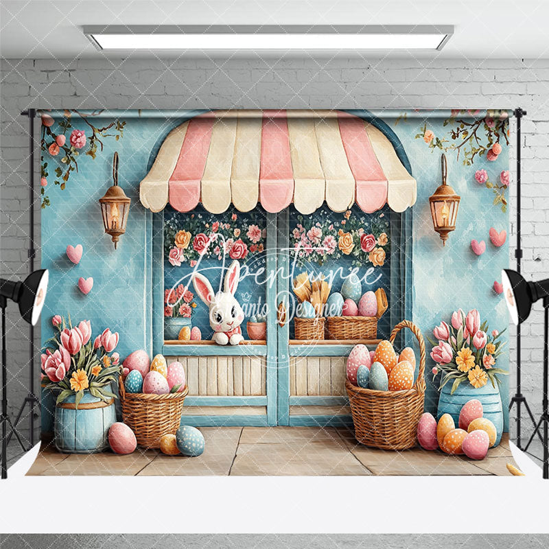 Aperturee - Aperturee Green Store Floral Bunny Egg Easter Room Set Backdrop