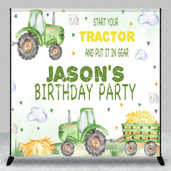 Aperturee - Aperturee Green Tractor Clouds Custom Name Birthday Backdrop