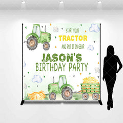 Aperturee - Aperturee Green Tractor Clouds Custom Name Birthday Backdrop