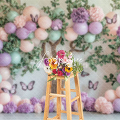 Aperturee - Aperturee Green Tree Color Balloons Floral Cake Smash Backdrop