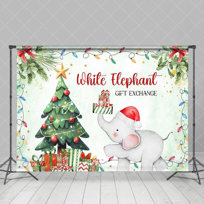 Aperturee - Aperturee Green Tree White Elephant Gift Exchange Backdrop