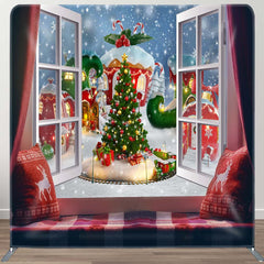 Aperturee - Aperturee Green Tree Winter Window Pillow Cover Backdrop