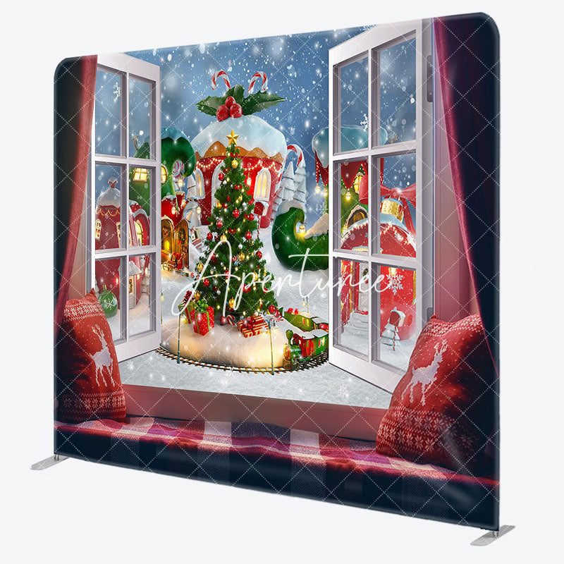 Aperturee - Aperturee Green Tree Winter Window Pillow Cover Backdrop