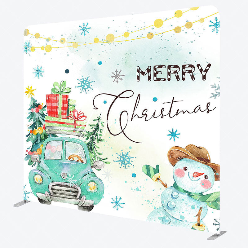 Aperturee - Aperturee Green Truck Tree Snowman Xmas Pillow Case Backdrop