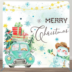 Aperturee - Aperturee Green Truck Tree Snowman Xmas Pillow Case Backdrop