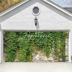 Aperturee - Aperturee Green Vine Leaves Stone Wall Garage Door Banner