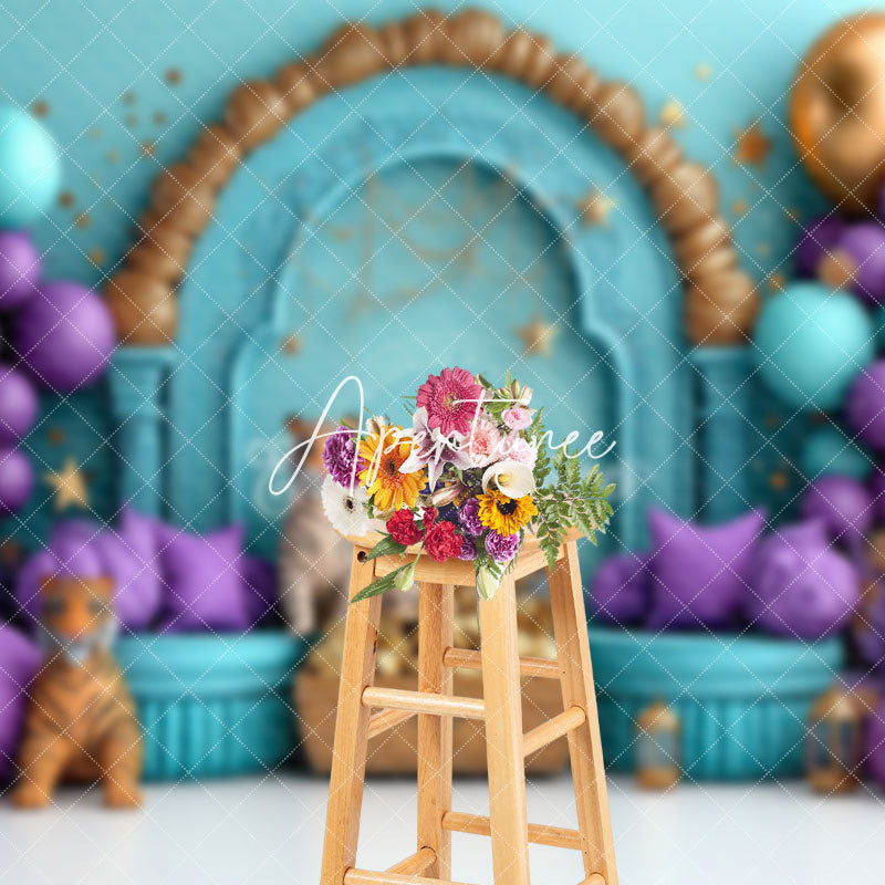 Aperturee - Aperturee Green Wall Balloon Tiger Treasure Cake Smash Backdrop