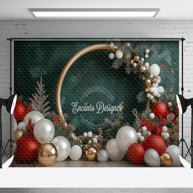 Aperturee - Aperturee Green Wall Balloons Gold Circle Christmas Backdrop