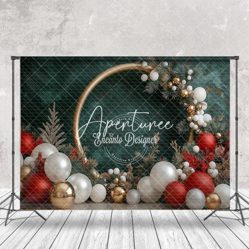 Aperturee - Aperturee Green Wall Balloons Gold Circle Christmas Backdrop