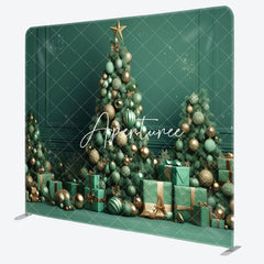 Aperturee - Aperturee Green Wall Bells Snowy Christmas Tension Fabric Backdrop