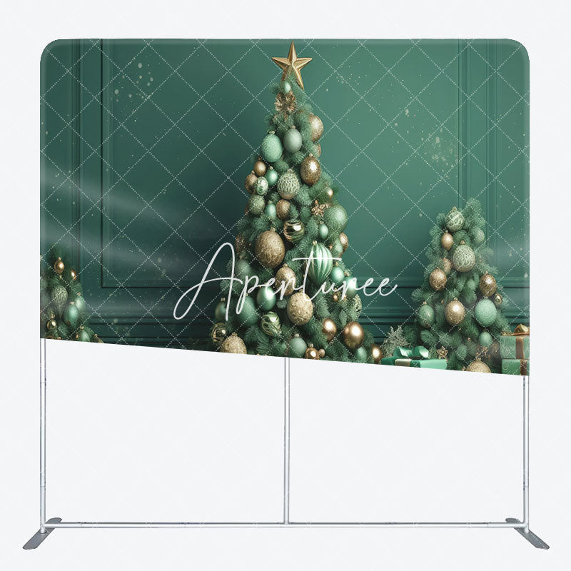 Aperturee - Aperturee Green Wall Bells Snowy Christmas Tension Fabric Backdrop