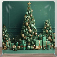 Aperturee - Aperturee Green Wall Bells Snowy Christmas Tension Fabric Backdrop