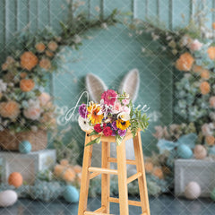 Aperturee - Aperturee Green Wall Bloom Floral Bunny Eggs Easter Backdrop