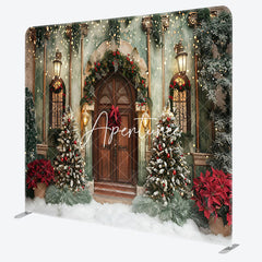 Aperturee - Aperturee Green Wall Brown Door Villa Xmas Pillow Case Backdrop