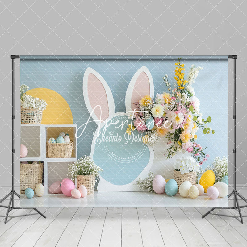 Aperturee - Aperturee Green Wall Bunny Spring Floral Eggs Easter Backdrop