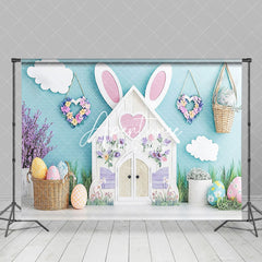 Aperturee - Aperturee Green Wall Cloud Bunny House Eggs Easter Backdrop