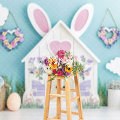 Aperturee - Aperturee Green Wall Cloud Bunny House Eggs Easter Backdrop