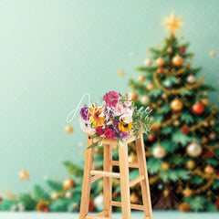 Aperturee - Aperturee Green Wall Gold Starry Xmas Tree Christmas Backdrop